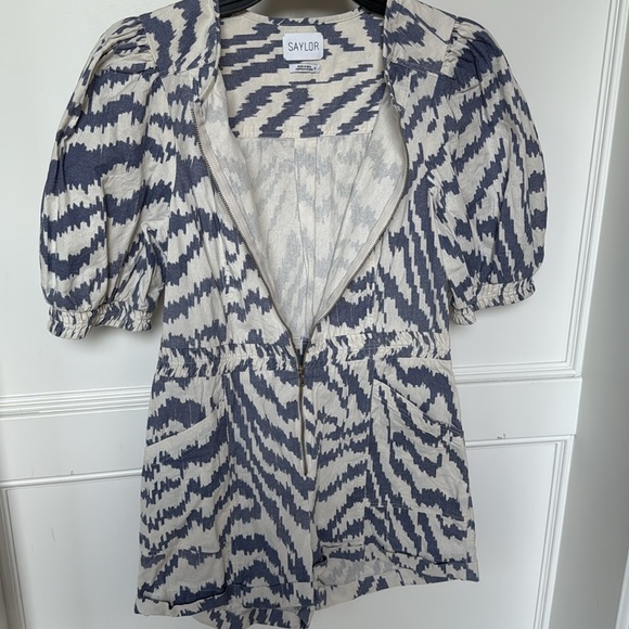 SAYLOR RAFAELA DENIM SHORTS ROMPER Blue Zebra Print Womens Size Small - Picture 6 of 13